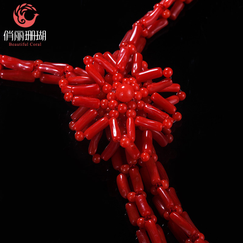 俏丽珊瑚 珊瑚项链正品民族风毛衣链女红宝石简约饰品(附鉴定证书)