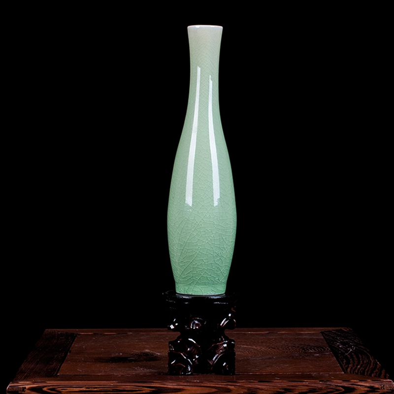 示优景德镇陶瓷器花瓶摆件观音玉净瓶创意客厅插花时尚饰品裂纹釉瓶