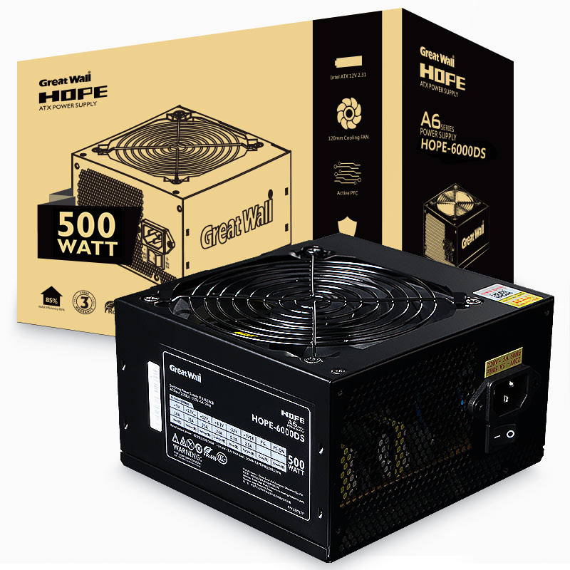 长城（Great Wall）额定500W HOPE-6000DS电脑电源 （双8PIN/75cm长线材/温控风扇/宽幅/独立开关）