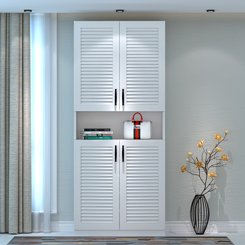 储物鞋柜百叶型门组合高门厅柜大容量阳台柜鞋架 四门  米兰灰橡色