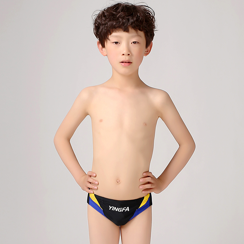 英发(yingfa) 英发 儿童专业训练竞速泳裤拼色三角时尚男童游泳裤 黄