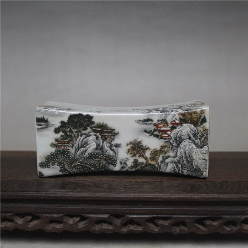 大清乾隆年制粉彩雪景山水墨枕脉枕手枕古董古玩仿古瓷器摆件收藏 新