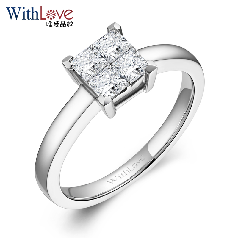 withlove唯爱品越 白18k金40分公主方钻戒 方形1克拉效果命运之恋 共