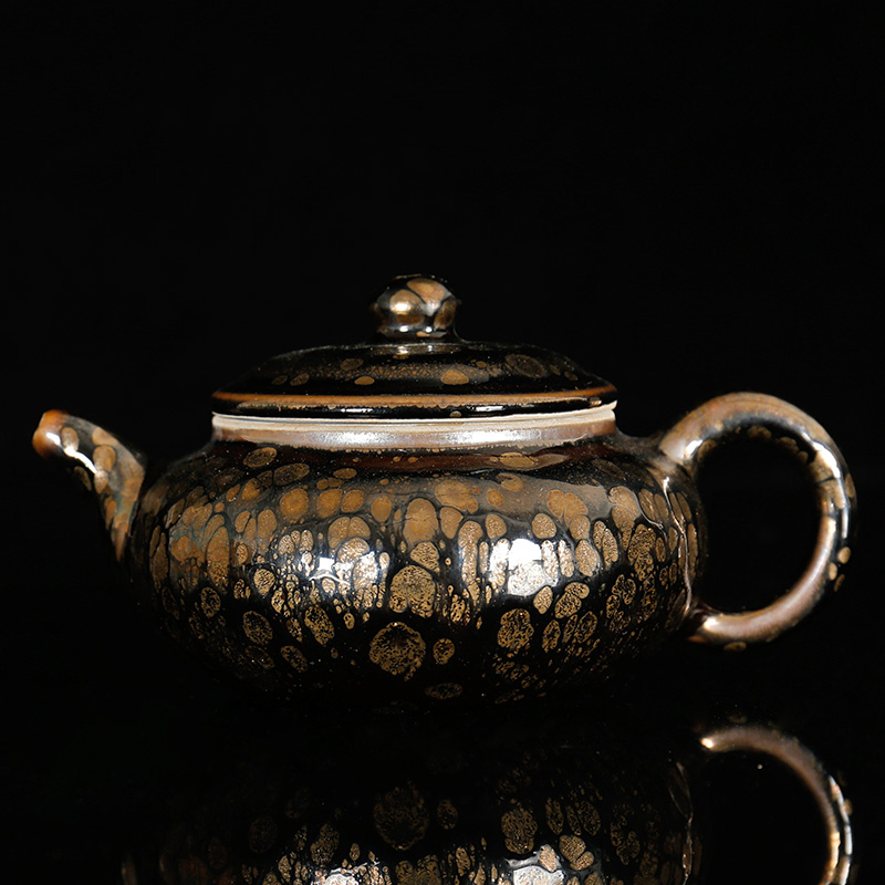 蕊融建盏茶壶黄金油滴乾坤壶单壶名家手工小窑功夫茶壶