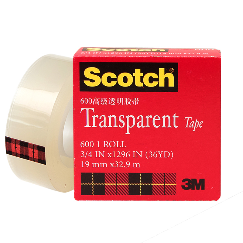3M 美国胶带600透明玻璃胶带 scotch思高测试胶带纸附着力工业胶带 宽19mm×长32.9m