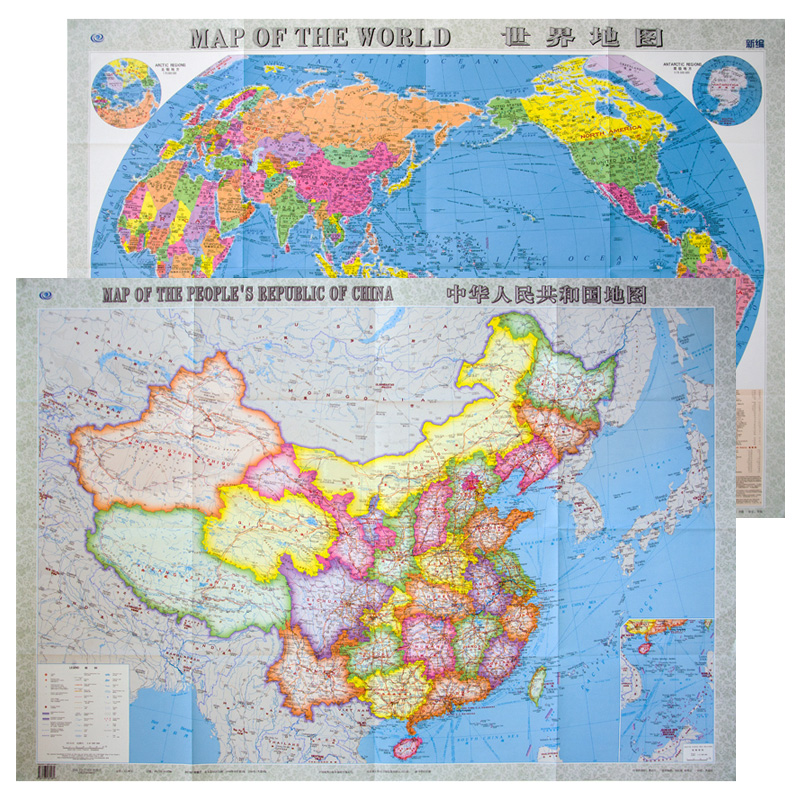 新版 中国地图贴图 世界地图贴图 套装 中英文 1.1米 map of the p