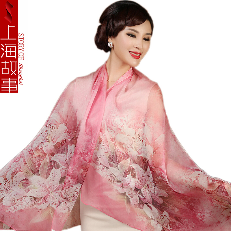 上海故事真丝丝巾女高档围巾旗袍披肩两用纱巾礼盒妈妈生日送长辈礼物