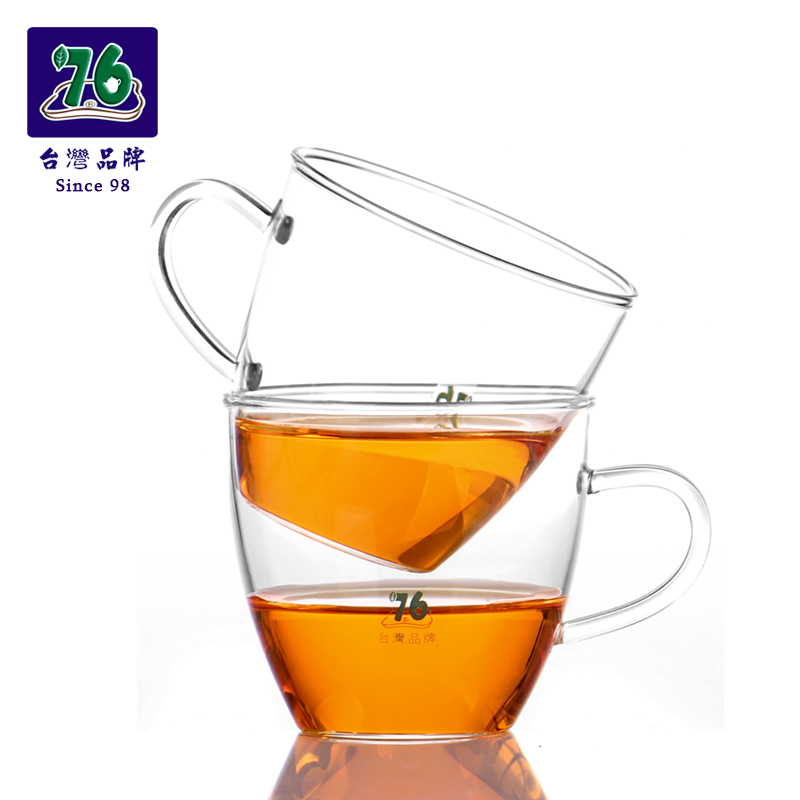 76茶业 台湾76玻璃小茶杯耐热带把小杯透明品茗杯子 喝花茶水杯功夫茶具 160毫升（四只装）