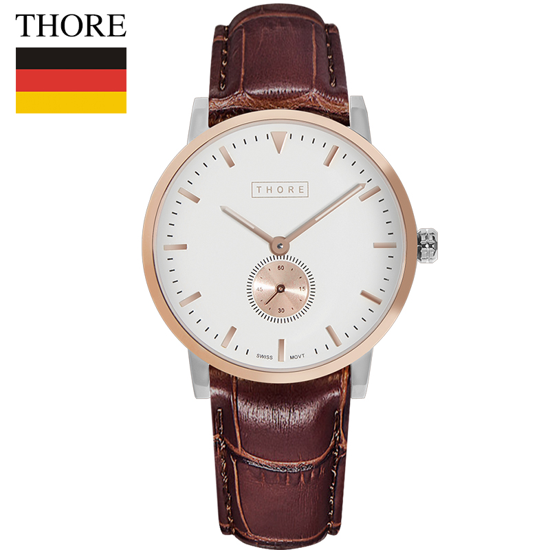 超薄简约大气石英表进口原装朗达机芯 玫瑰金纹棕带