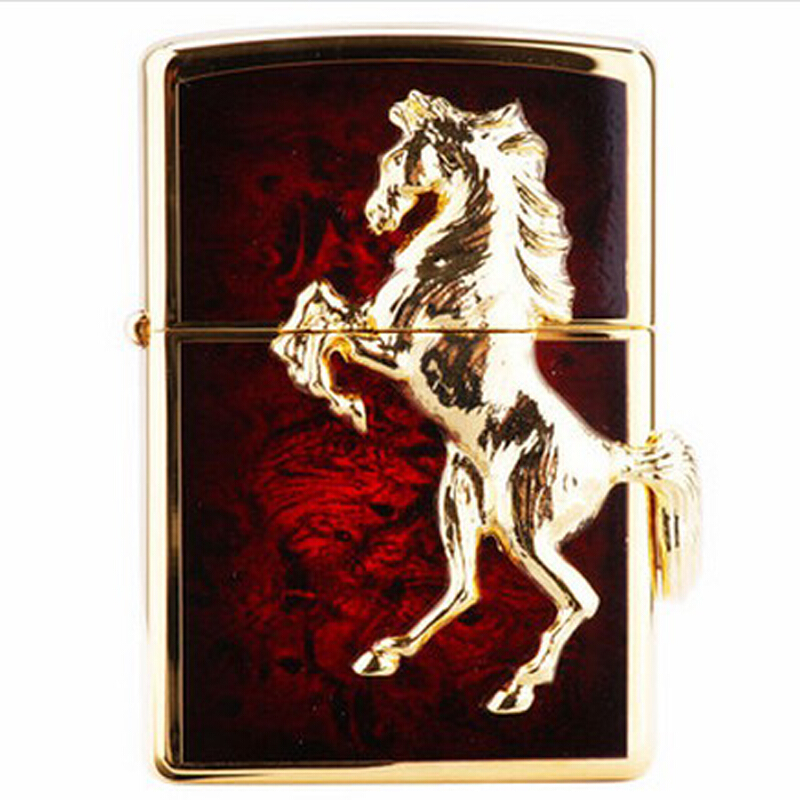 zippo美国zippo煤油打火机 sc0586 红色镀金色徽章奔腾骏马 红马
