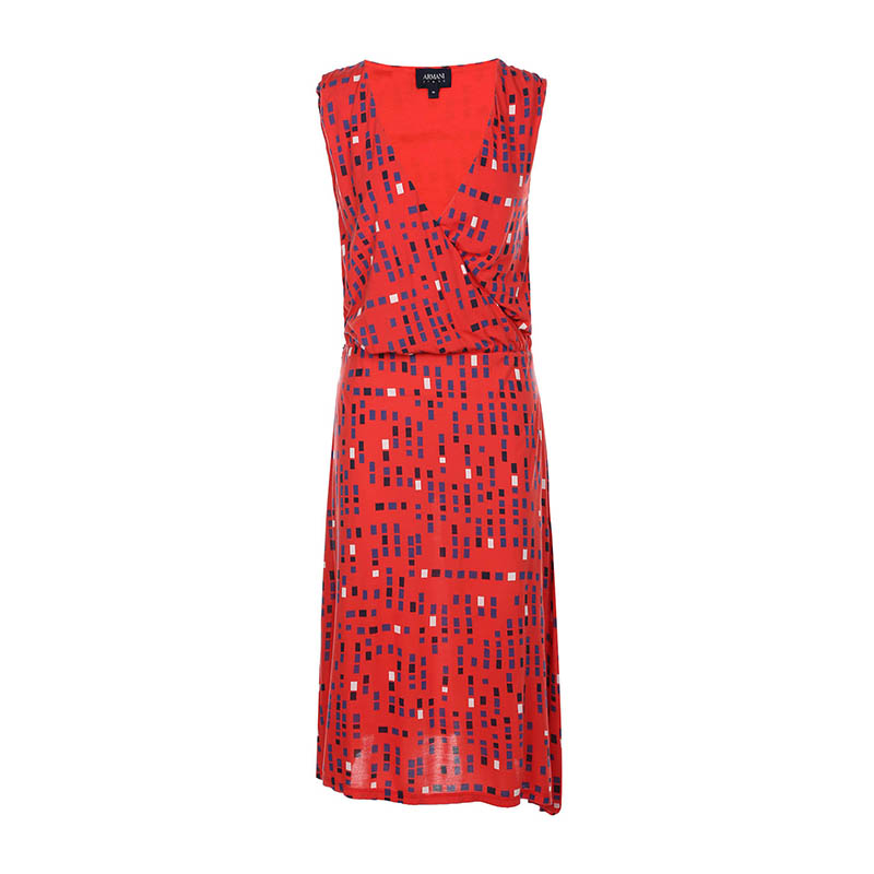ARMANI 阿玛尼 女款无袖V领方块图案连衣裙3Y5A82 5J0UZ 红色 44
