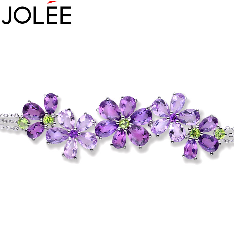 JOLEE手链女天然紫水晶彩宝S925银时尚饰品送女生一世繁华轻奢礼物