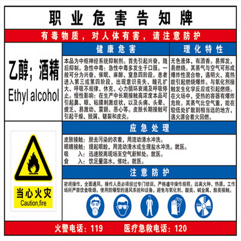 易燃易爆职业危害告知牌卡标志标识告知卡职业病危害警示 乙醇酒精 30
