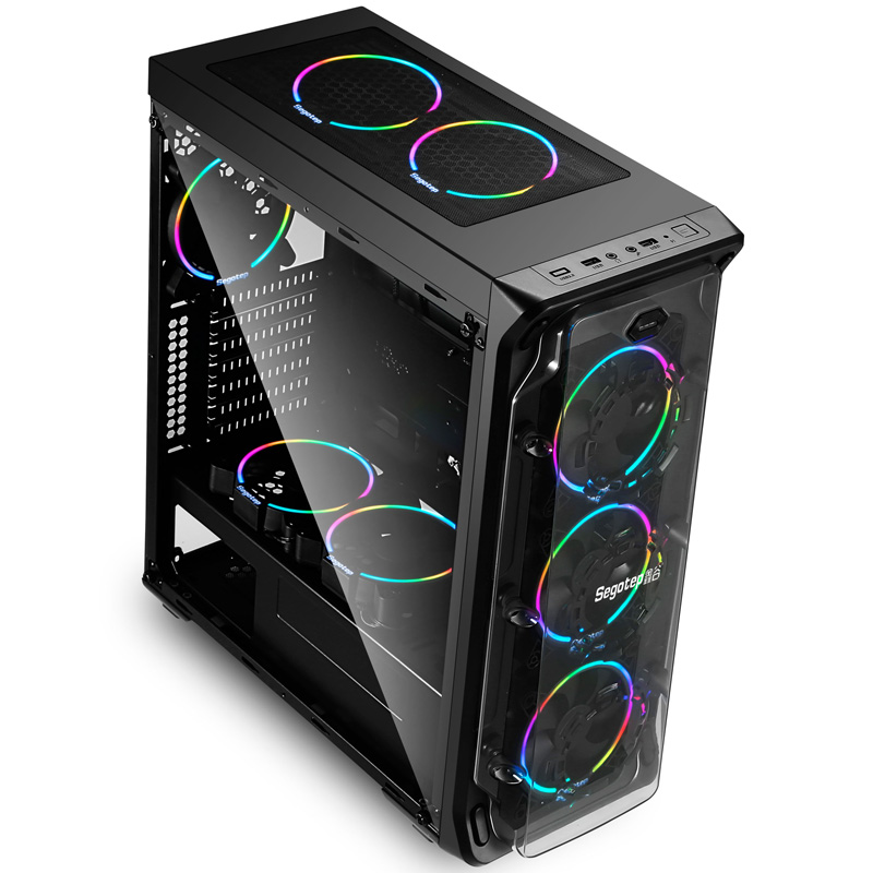 鑫谷（Segotep）LUX重装版全侧透黑色机箱（双240冷排位/ATX大板位/8个风扇位/游戏电竞电脑透明侧透主机箱）