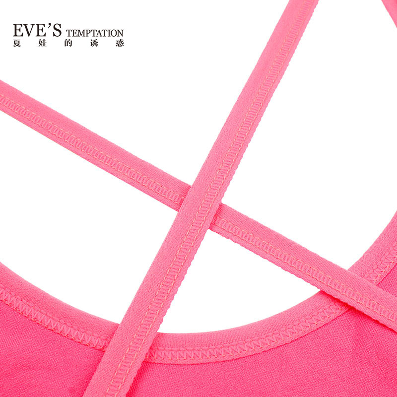 夏娃的诱惑霓虹运动圆领背心式无钢圈无痕美背撞色条纹运动文胸女 玫红色 S 【推荐70B/70C/75A】