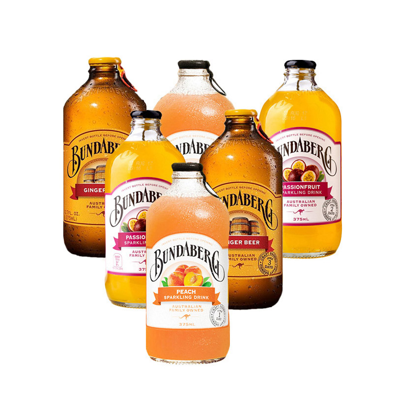 bundaberg宾得宝含气饮料 澳洲进口 375ml ginger beer 6瓶 姜啤 蜜桃