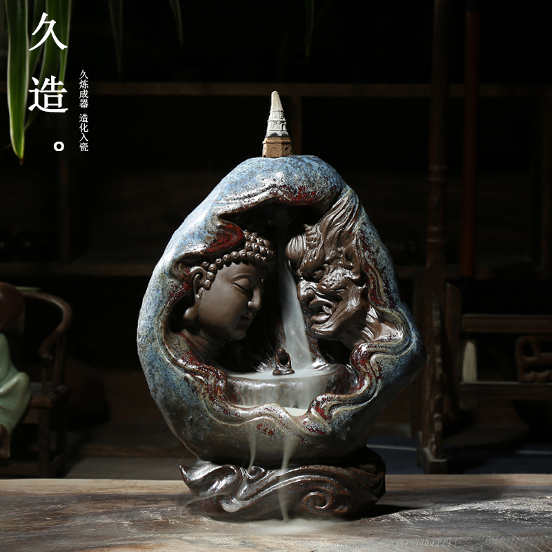 久造 新款创意陶瓷如来禅意倒流香炉摆件一念善恶香薰炉家居客厅玄关