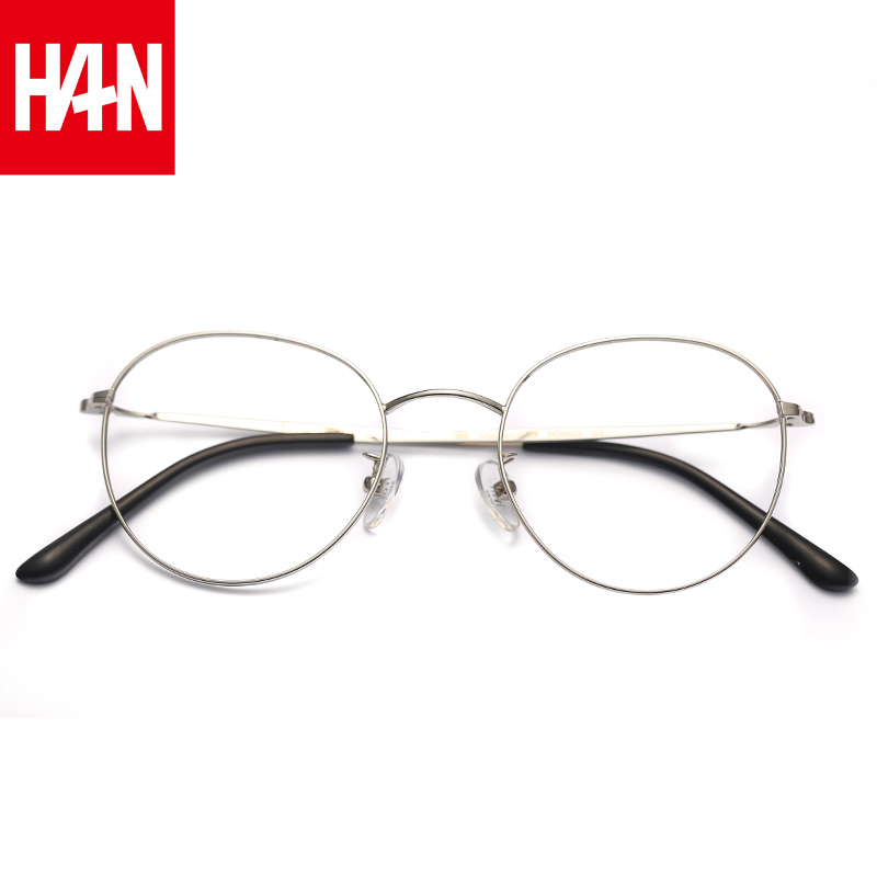 漢（Han Dynasty）韓版圓框近視眼鏡框架男女款防藍光電腦護目鏡 9023 亮銀色 配1.56防藍光鏡片0-400度