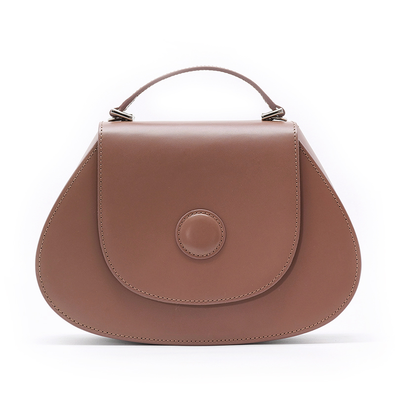 女士结构感圆点复古手提单肩斜跨包 配单肩斜挎带 生日礼物女 奶油棕