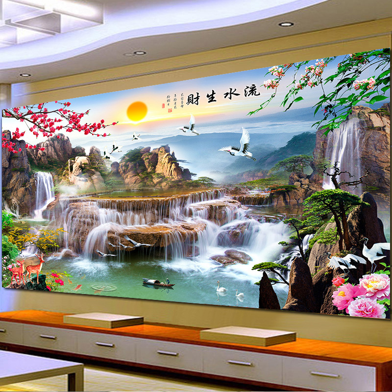 ks十字绣2021新款客厅流水生财十字绣简约风景山水画满绣手工自己绣