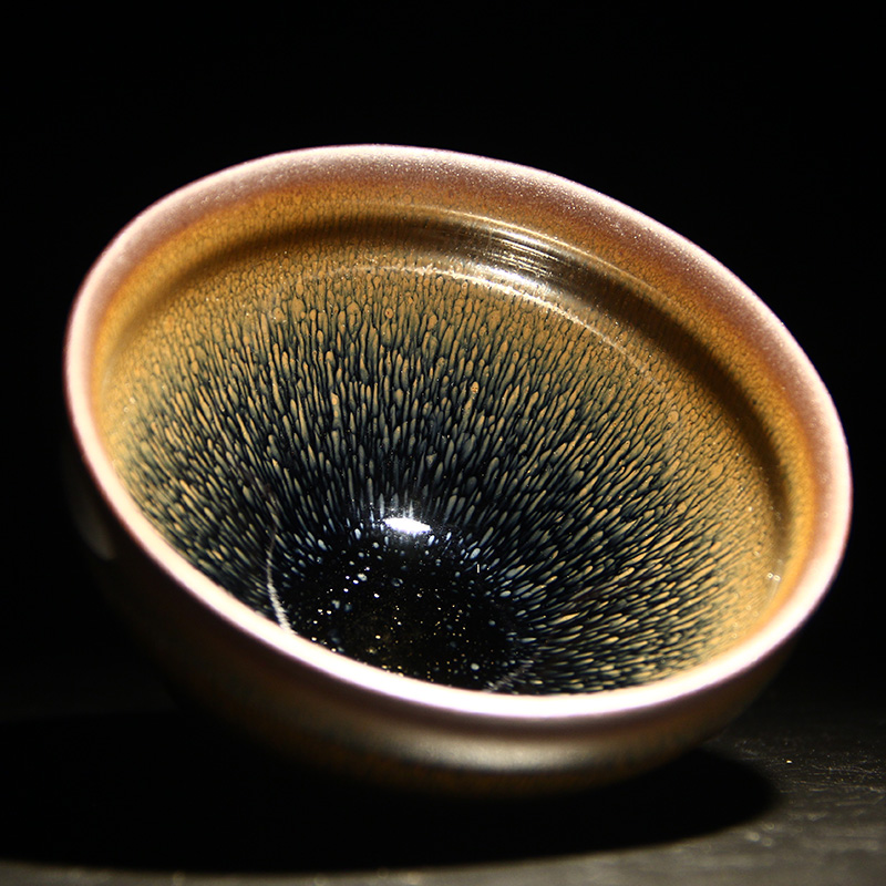 弓虽 建阳铁胎建盏9cm口径手工兔毫束口盏天目茶碗主人杯 叶礼旺9cm