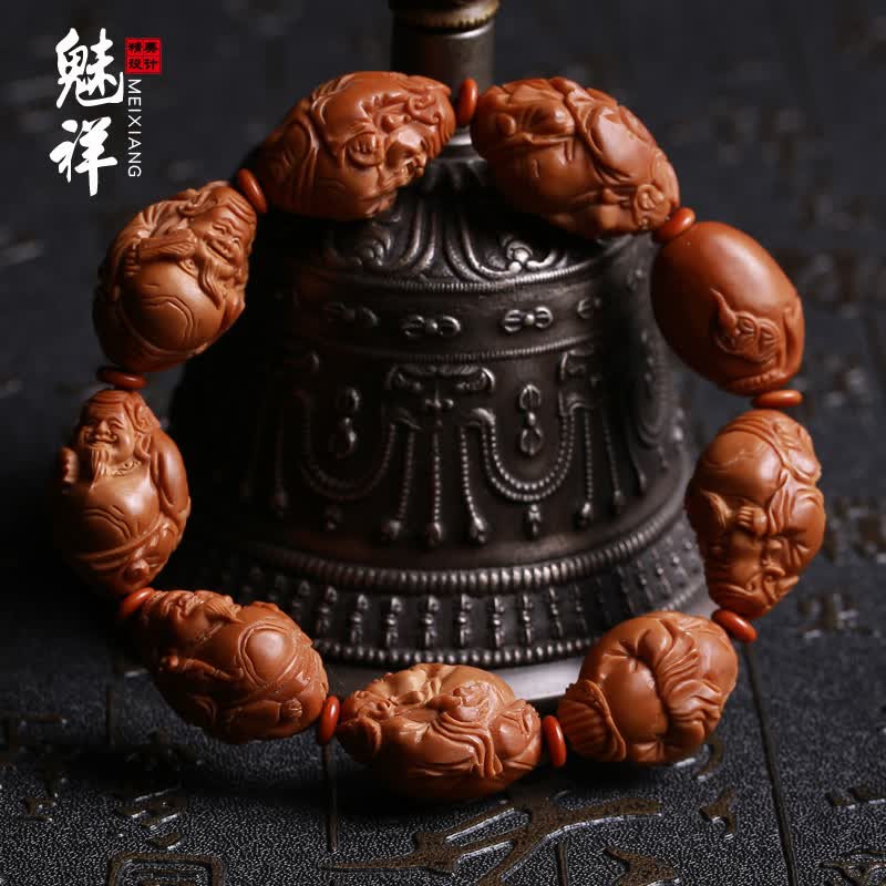 橄榄核手串八大财神大肚财神橄榄胡雕刻核雕佛珠手链男女文玩苏勇