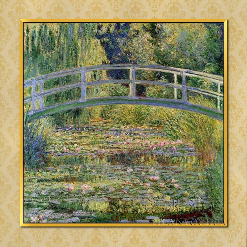 艺澜新品世界名家莫奈风景画《日本桥》纯手绘油画临摹定制 客厅餐厅