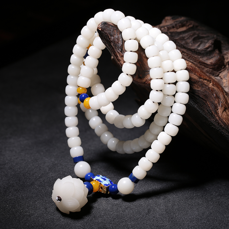 白玉菩提根佛珠 星月菩提子108颗手串男饰品莲花念珠手链女项链