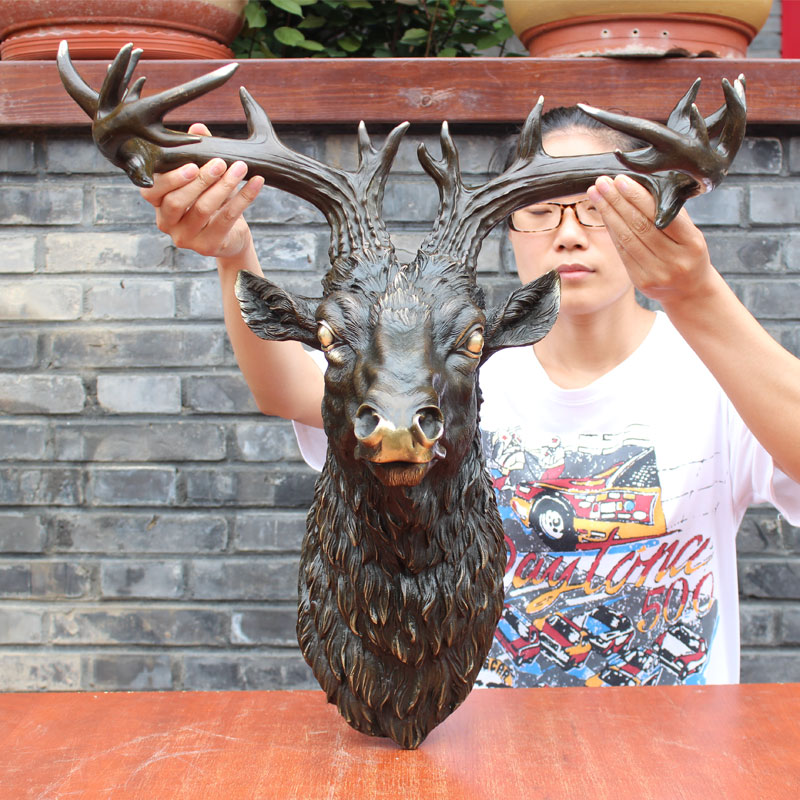 真全铜器铜雕塑工艺品壁挂挂饰墙饰宾馆酒店软装潢家居饰品礼品黄铜鹿