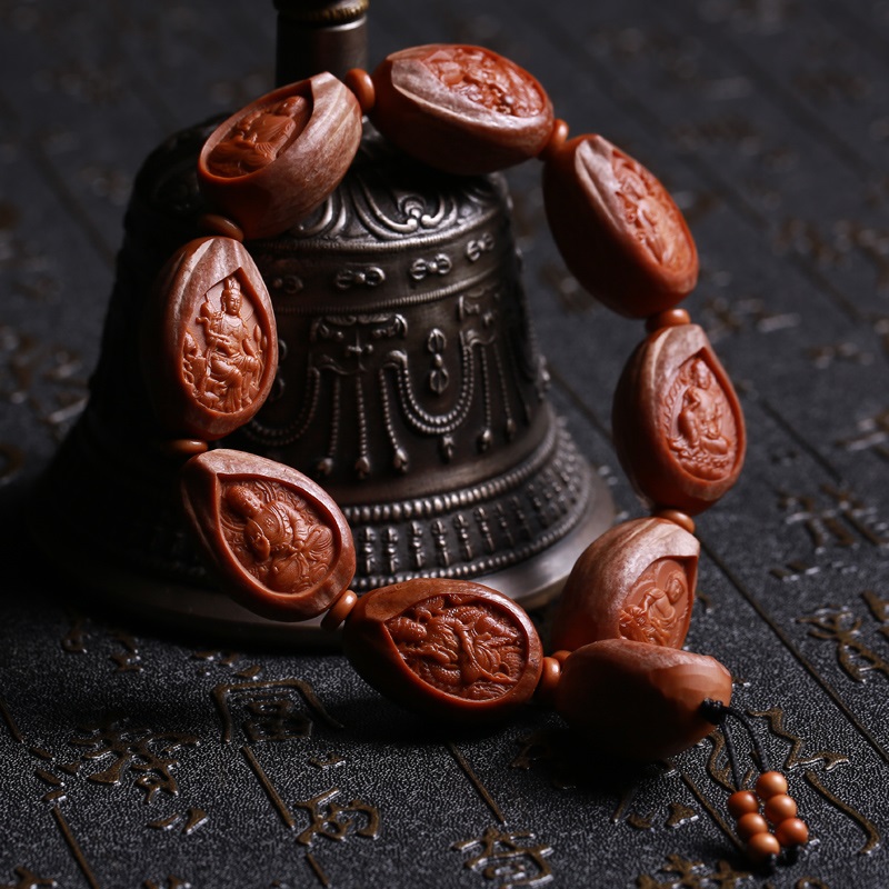 晶宇祥橄欖核手串萬佛朝宗橄欖核雕手鏈觀音彌勒橄欖胡雕刻單面原 18x26