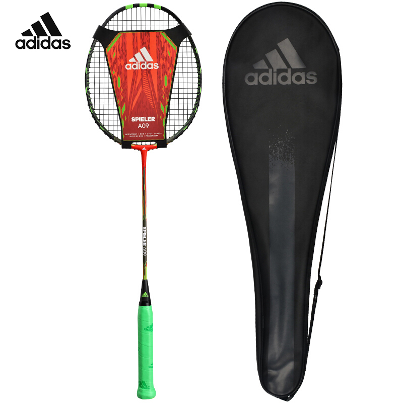 阿迪达斯adidas 全碳素羽毛球拍单拍精准操控spieler A09黑绿