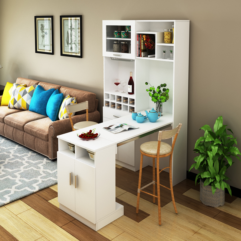 菲迪拉客厅酒柜吧台带折叠桌一体收纳柜酒柜餐桌小户型伸缩餐桌餐边柜
