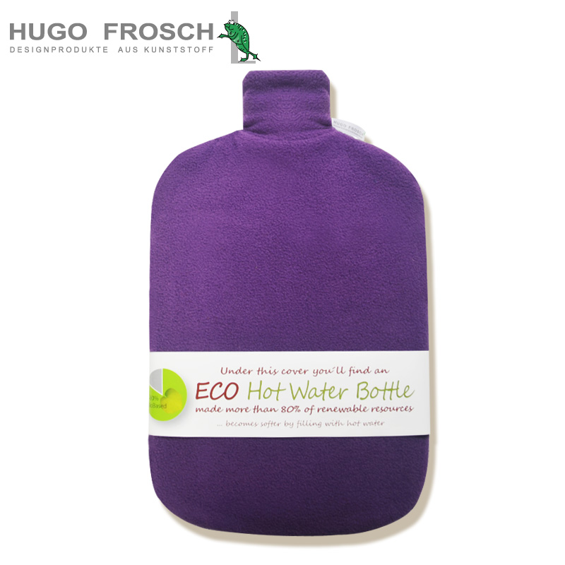 HUGO FROSCH德国进口热水袋高档绒布外套2L注水大号热水袋加厚防烫防爆暖水袋 紫色