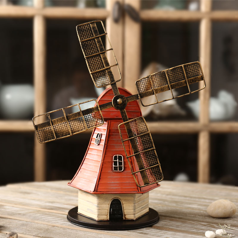 室内（Snnei）创意铁艺风车装饰摆件 客厅玄关复古手工艺品 创意新店开业礼物 荷兰风车-粉橙