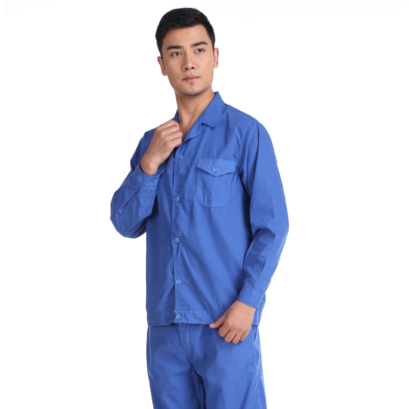 桑鲁卓夏季蓝色长袖工作服套装男女同款工程服食品厂服车间劳保服工装