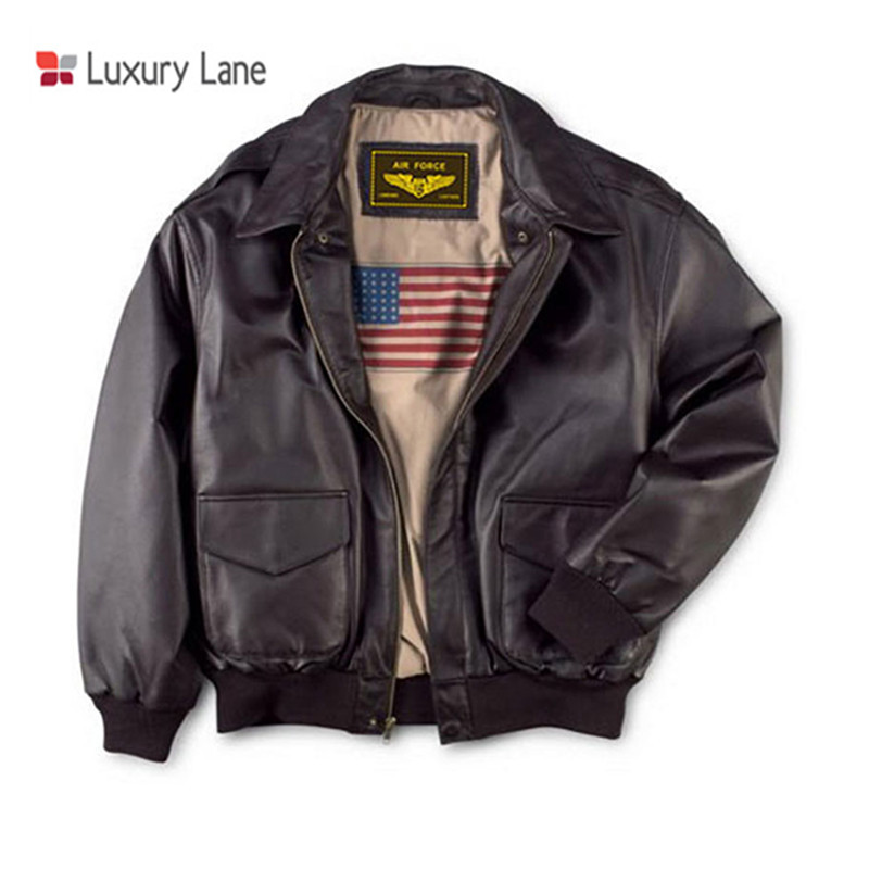 Luxury Lane真皮皮衣夹克男士二战经典A2飞行员皮夹克加棉保暖外套加肥加大 美国尺码  深褐色 XS(体重50-60kg)