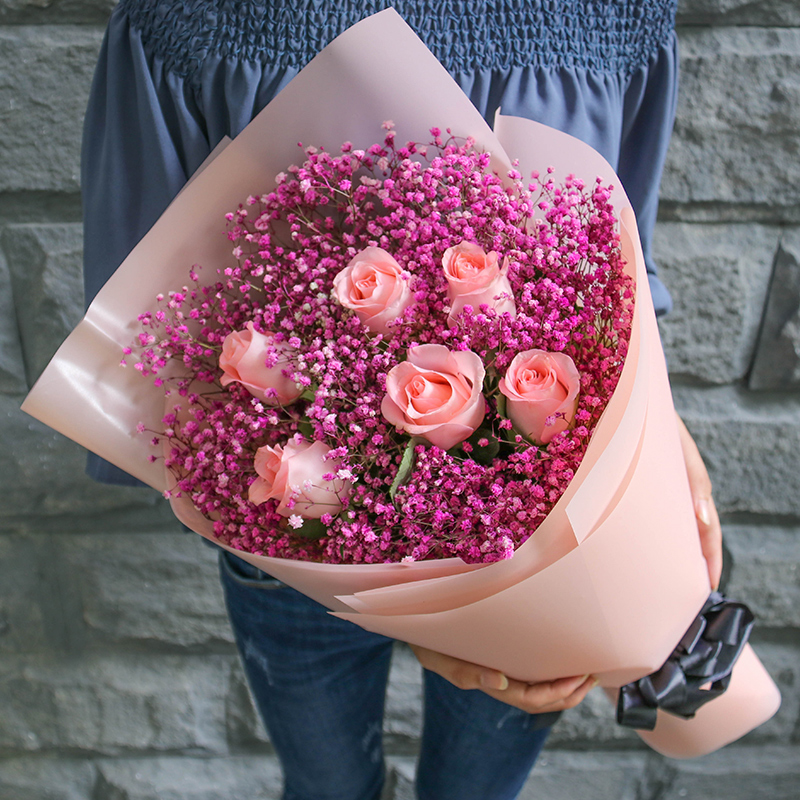 来一客满天星玫瑰花束