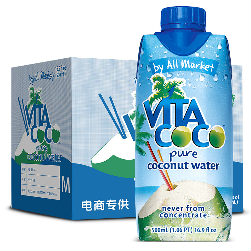 唯他可可（Vita Coco）椰子水 500ml*6瓶 整箱 进口饮料  NFC  天然原味椰子水  早餐伴侣（不含牛奶）