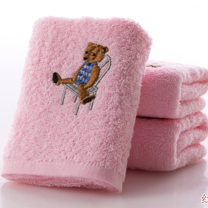 金号纯棉小熊绣花图案小毛巾柔软吸水儿童毛巾擦汗毛巾1条装 红色