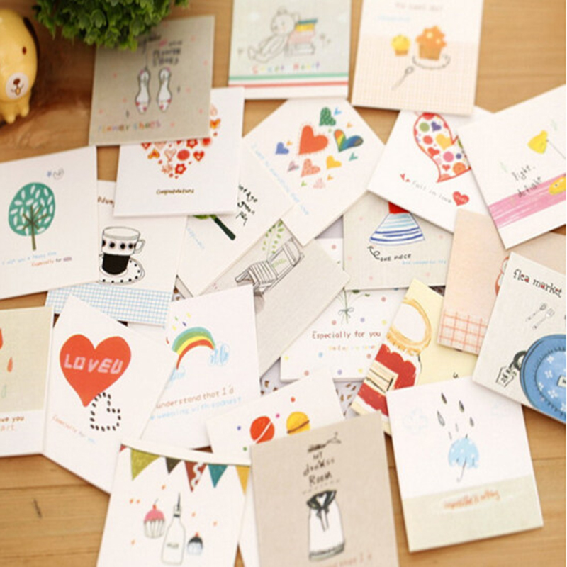 卡通明信片 心意卡 带信封 祝福贺卡 生活小卡片 10张 10张图案随机