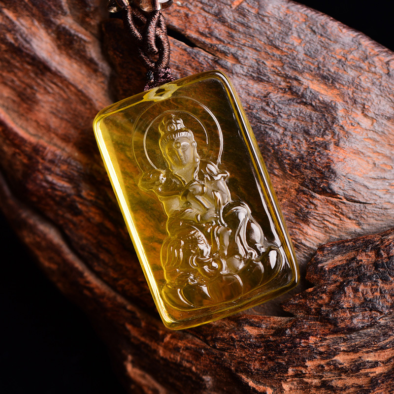 慈灵阁黄水晶普贤菩萨本命佛吊坠生肖属龙蛇守护神无事牌男女礼物深