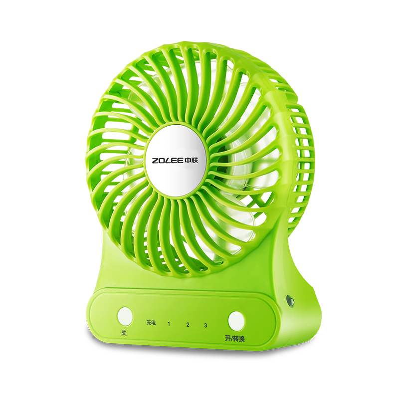 中联zlu04-100迷你微风电扇小电扇手持usb充电学生宿舍车载 绿风扇(不