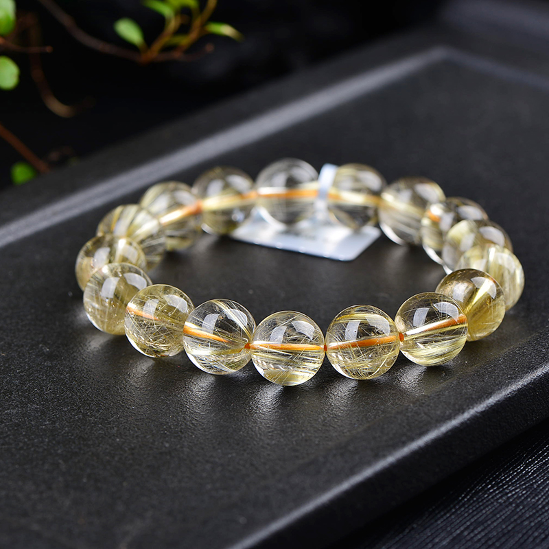 旭元 天然金晶手串黄发晶手链天然水晶珠串男款女款 发晶直径12.8mm
