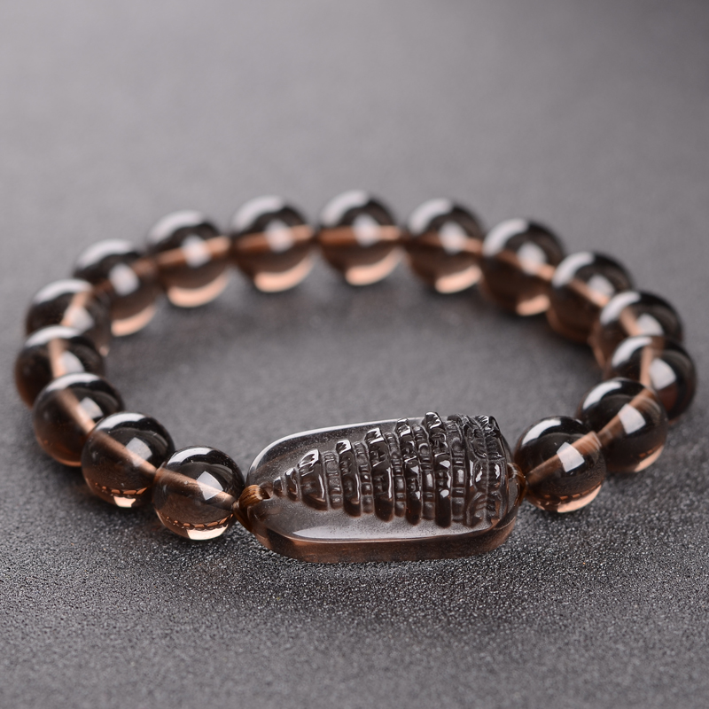 卡薇亚天然冰透黑曜石手链男女士情侣款学生文昌塔上岸水晶手串毕业礼物 珠径12mm左右文昌塔款附证书