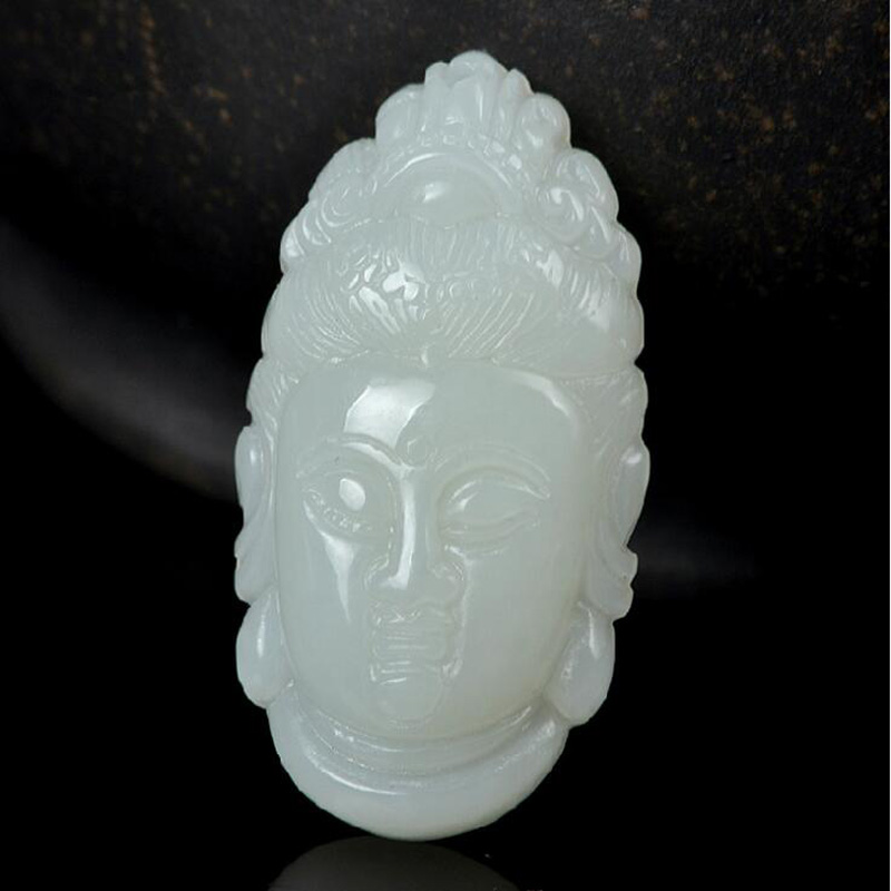 和田玉白玉观音头像吊坠 菩萨玉石挂件男女款精美玉坠炫石为玉 附证书