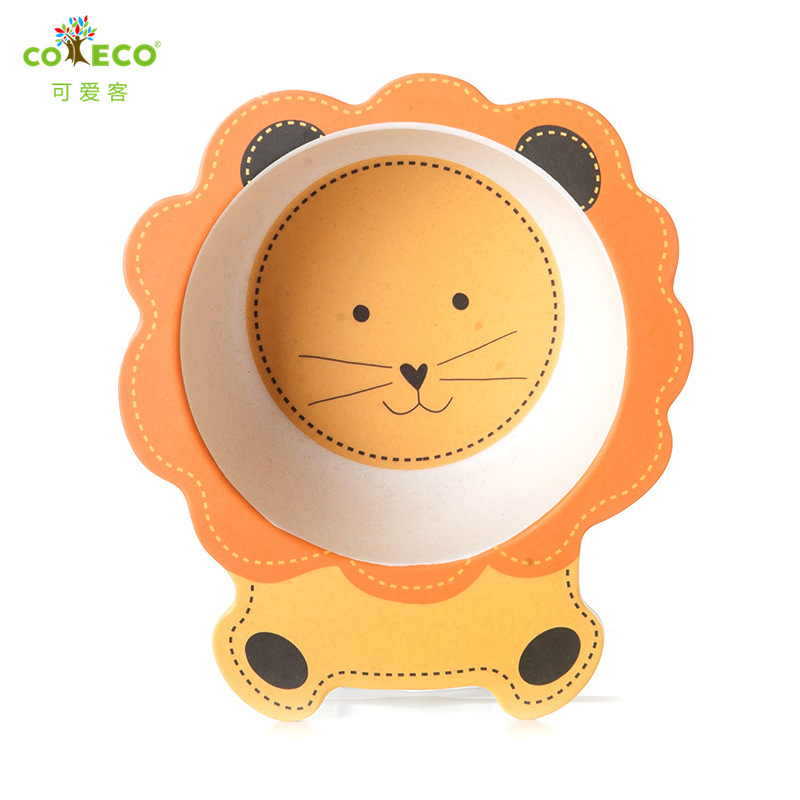 COECO 竹纤维宝宝碗餐具幼儿园吃饭双耳碗卡通婴儿碗儿童碗 卡通狮子碗