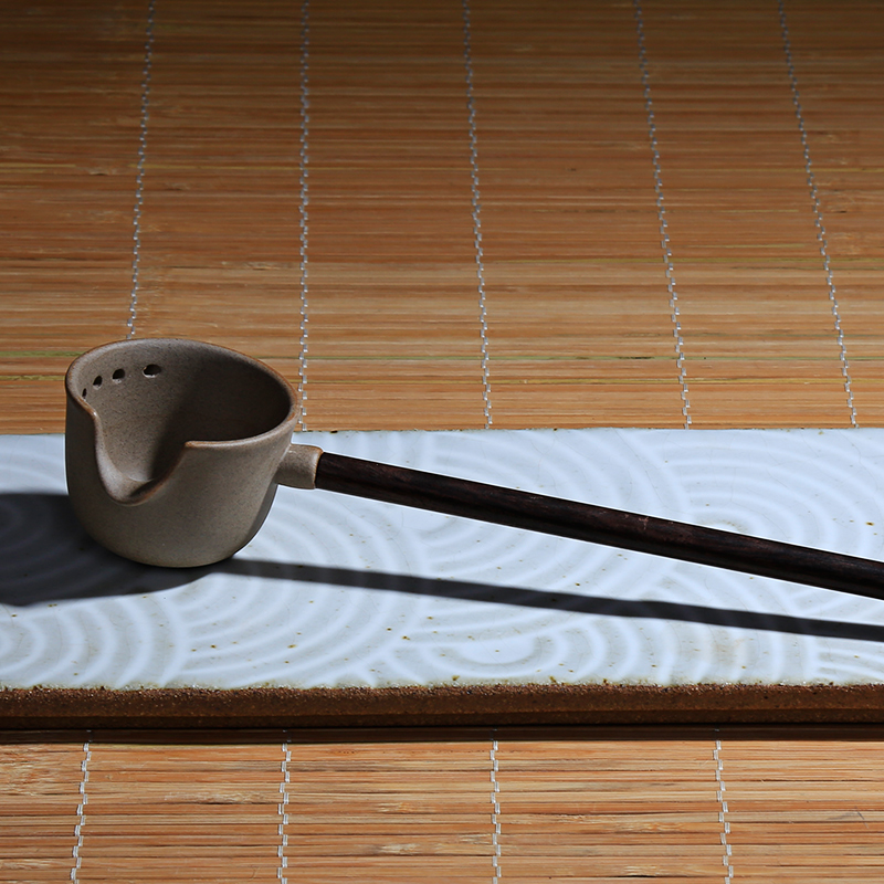 陶立方 茶汤勺竹制手柄长柄分茶勺功夫茶具配件老坑矿陶瓷汝窑过滤