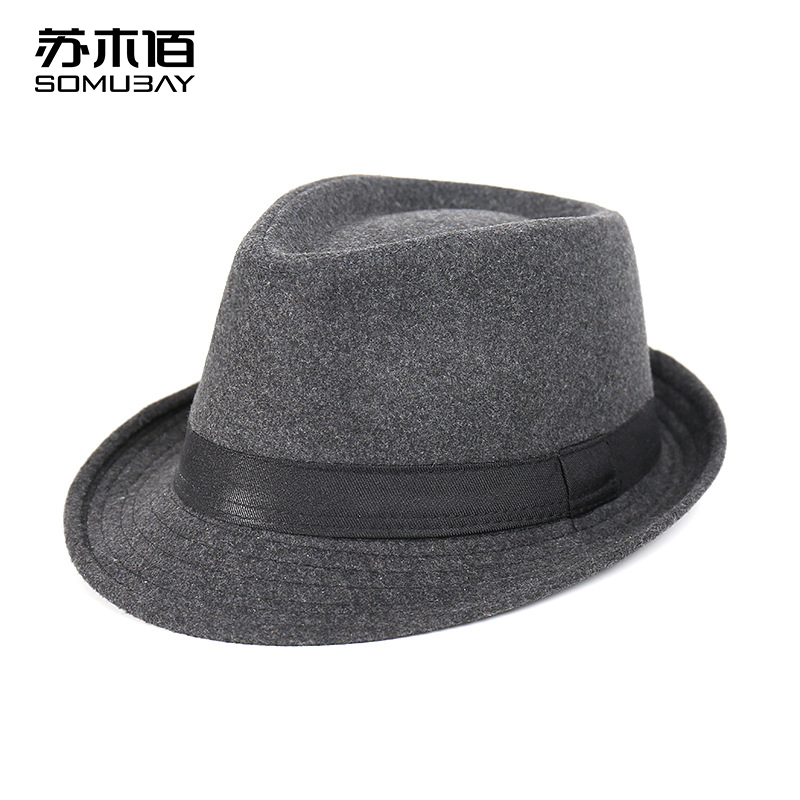 SOMUBAY  爵士帽新款男士休闲礼帽复古绅士帽男秋冬季韩版户外时尚毡帽毛呢帽休闲百搭 LRM-21灰色属于什么档次？