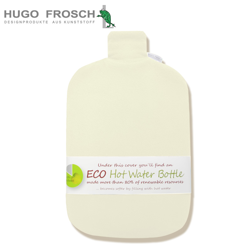 HUGO FROSCH德国进口热水袋高档绒布外套2L注水大号热水袋加厚防烫防爆暖水袋 白色