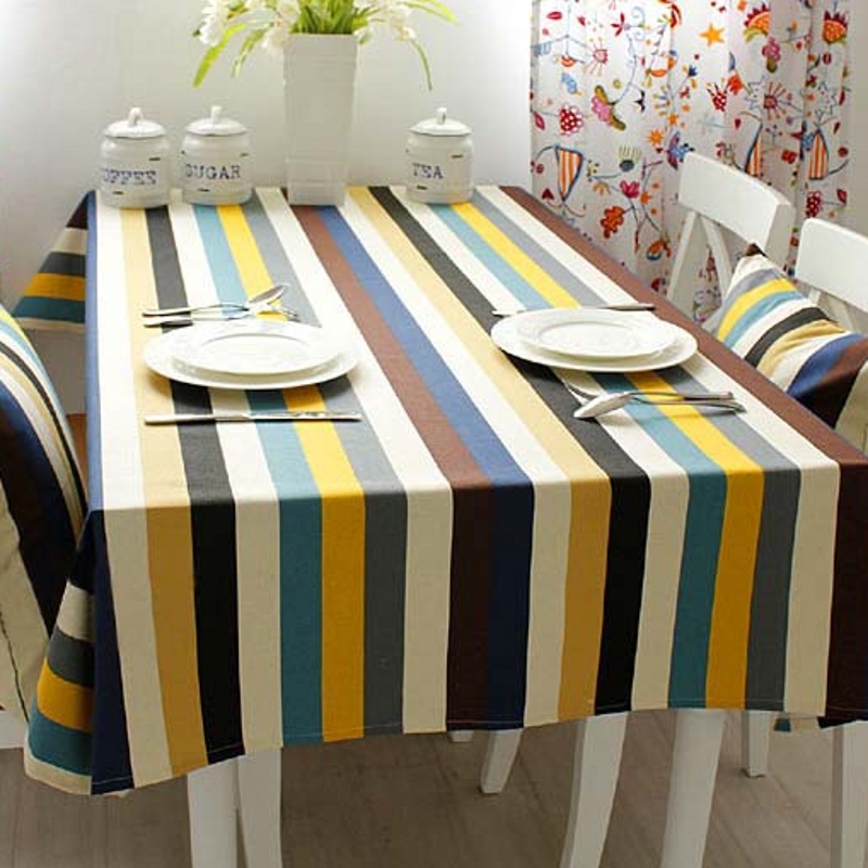 加厚餐桌布布艺餐桌垫台布 欧式长方形正方形茶几盖布垫 彩虹条纹 145*195cm